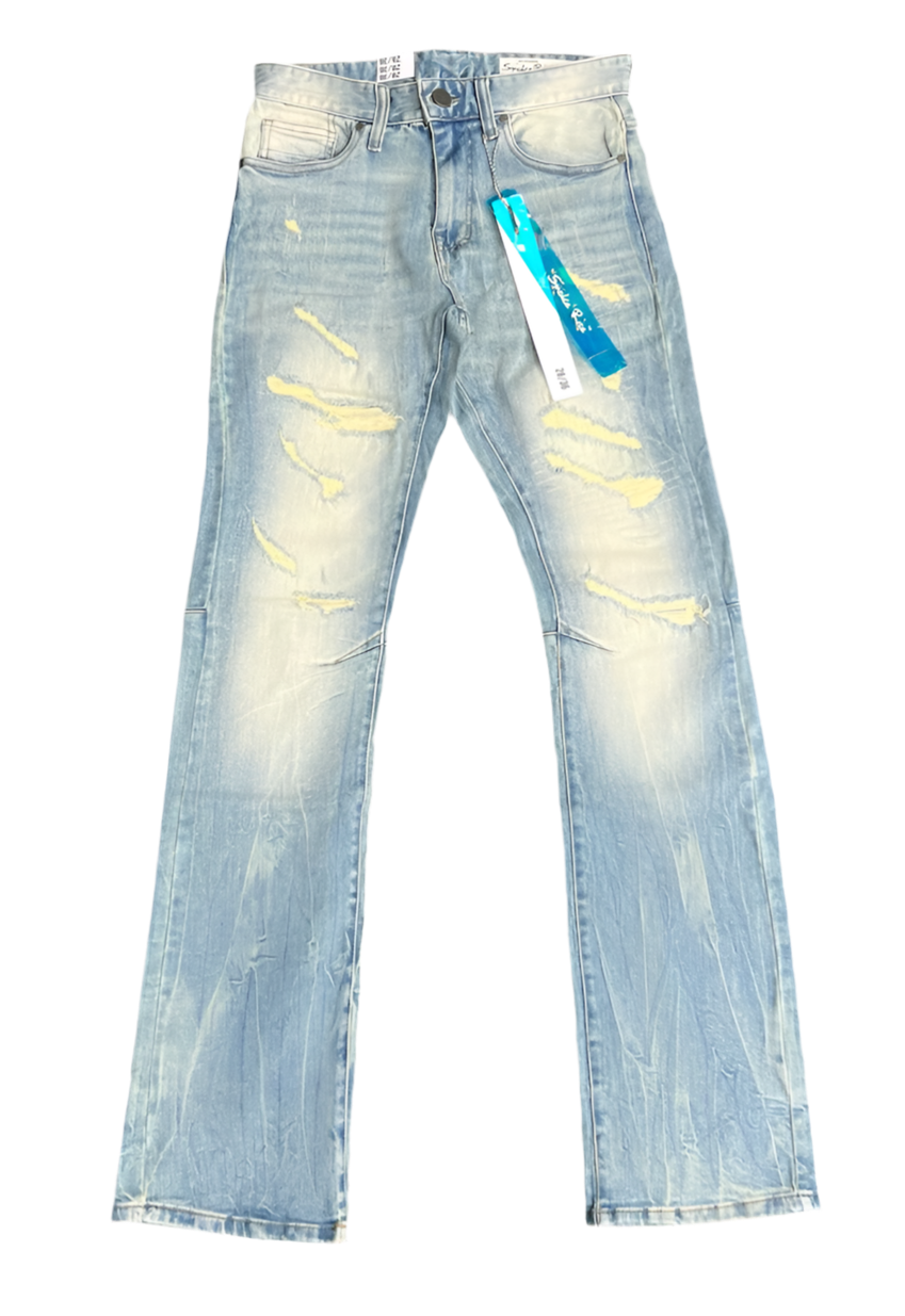 Stacked Ripped Denim Blue Jean