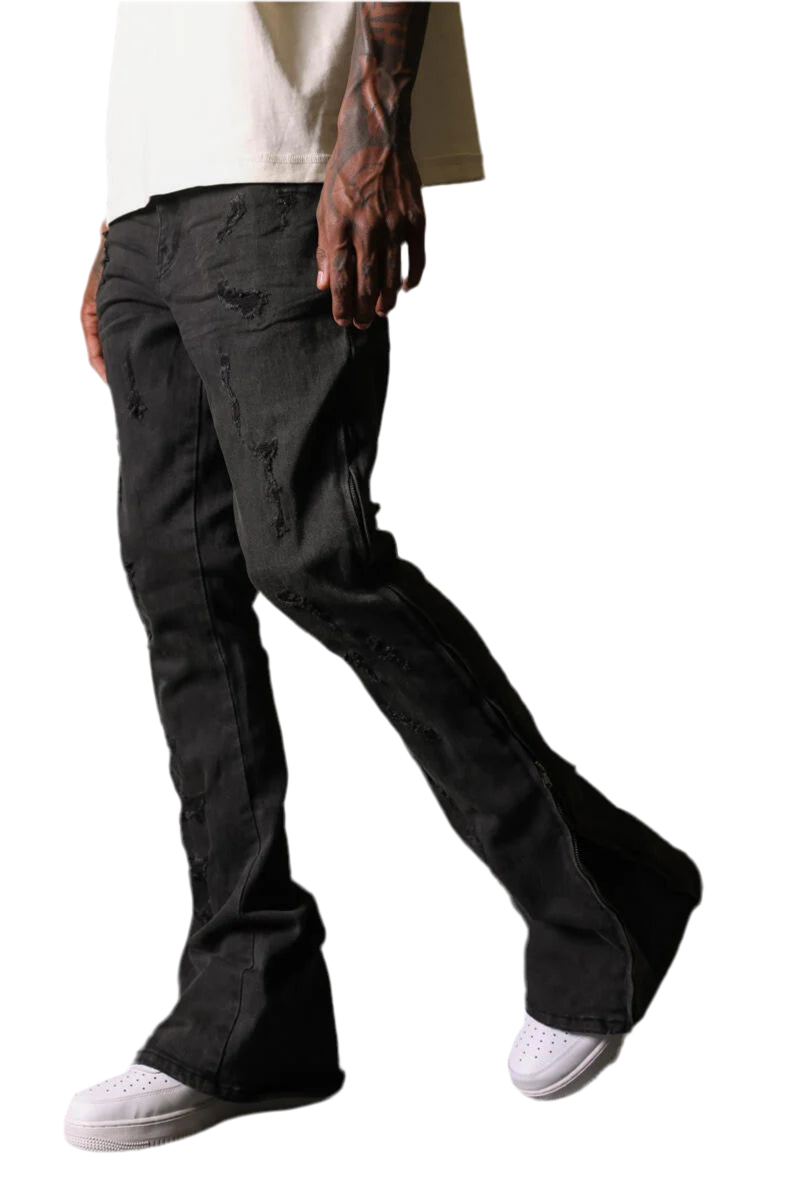 Clinton Stacked Flare Jean Zipper Black