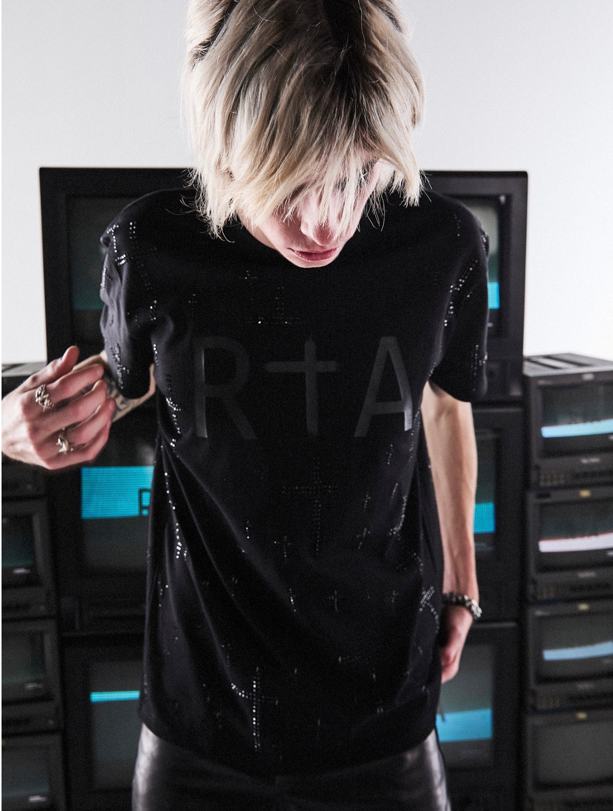 RTA Liam Black Crystals Tee