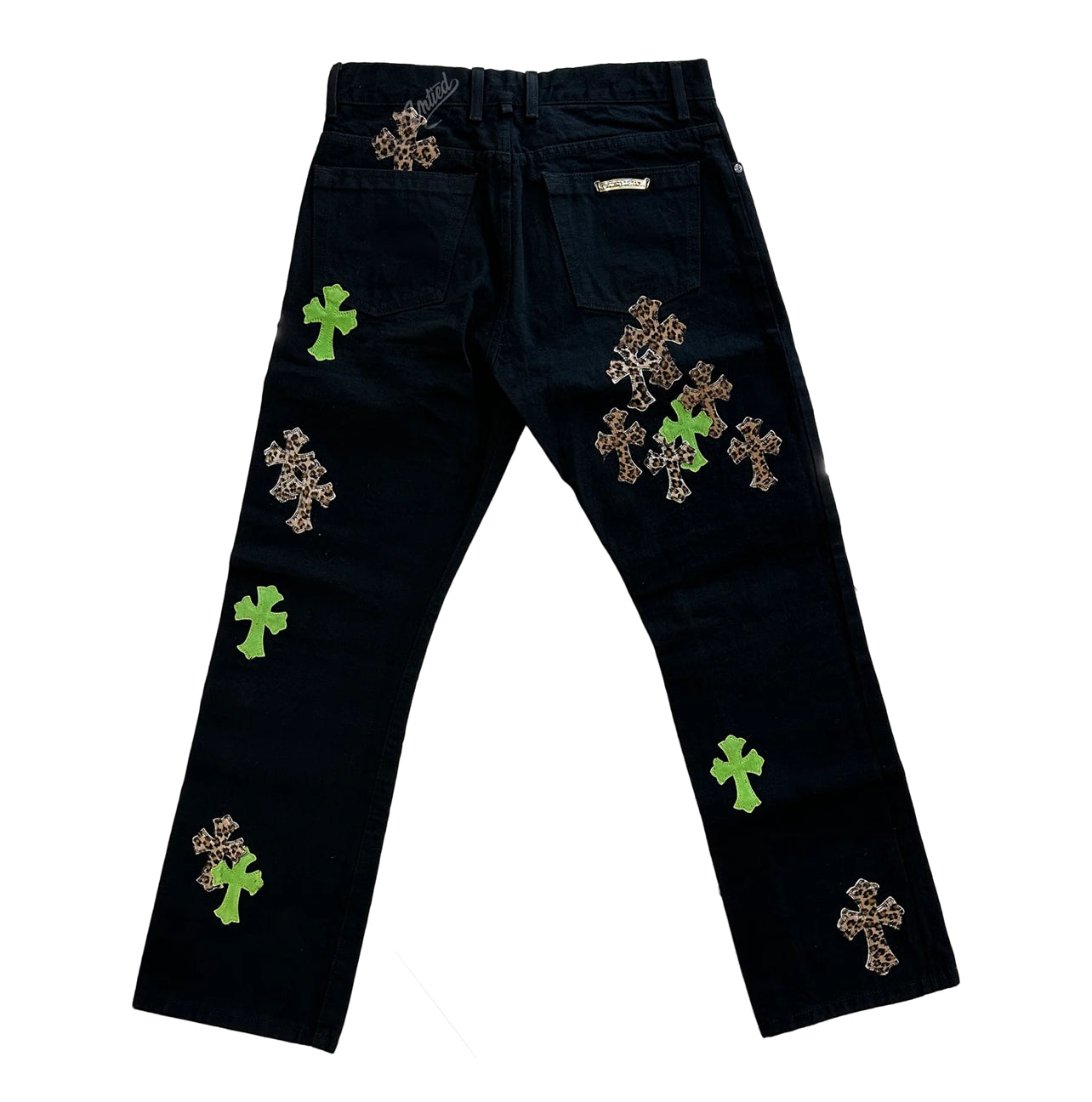 Chrome Hearts Green Leopard Cross Patch Jean