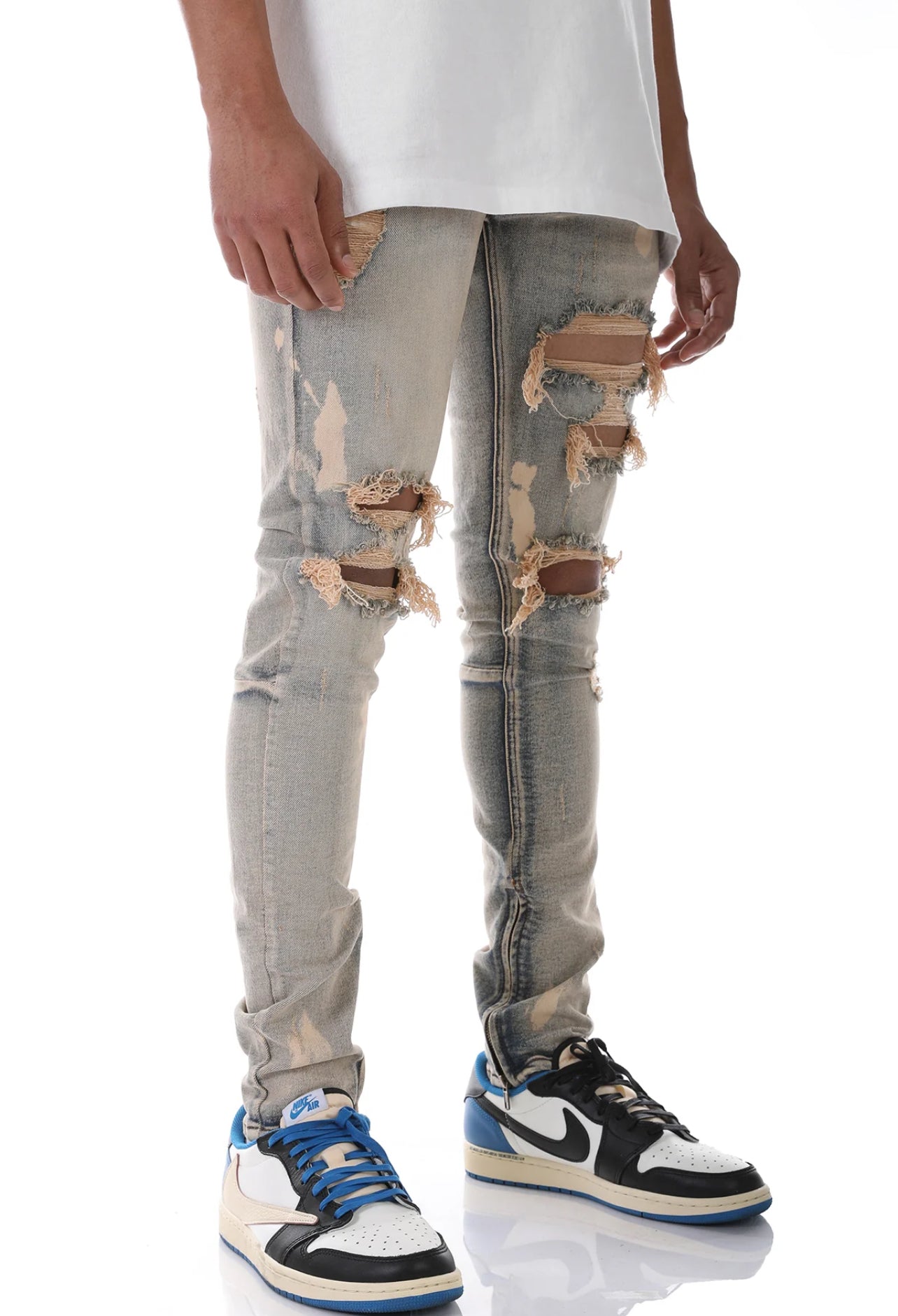 Ripped Ankle Zip Denim Jeans