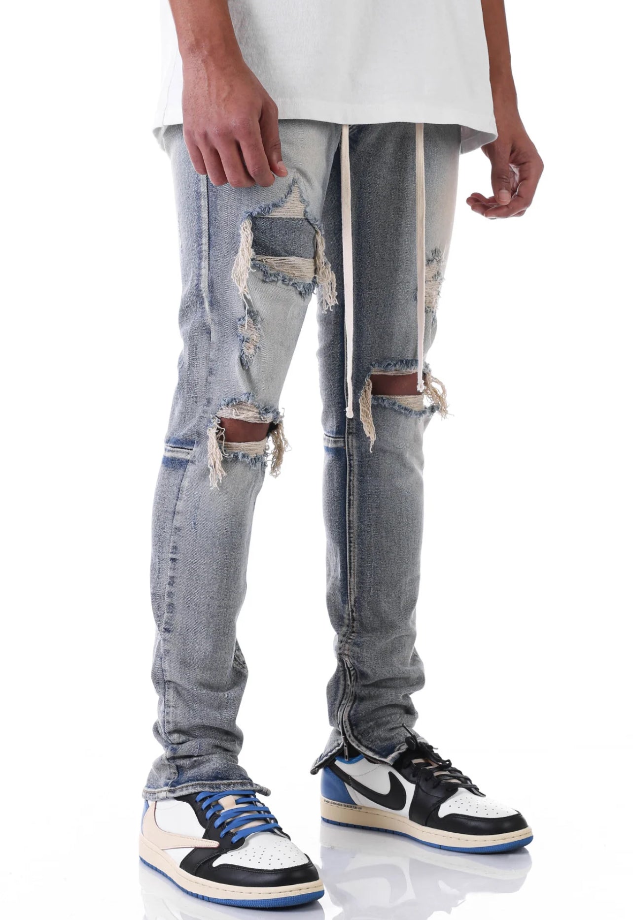 Patched Ankle Zip Denim Jeans