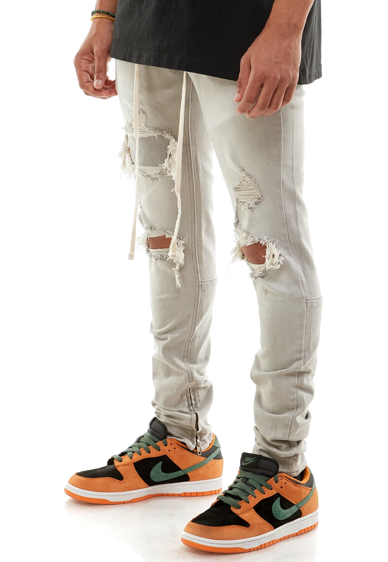 Patched Ankle Zip Denim Jeans