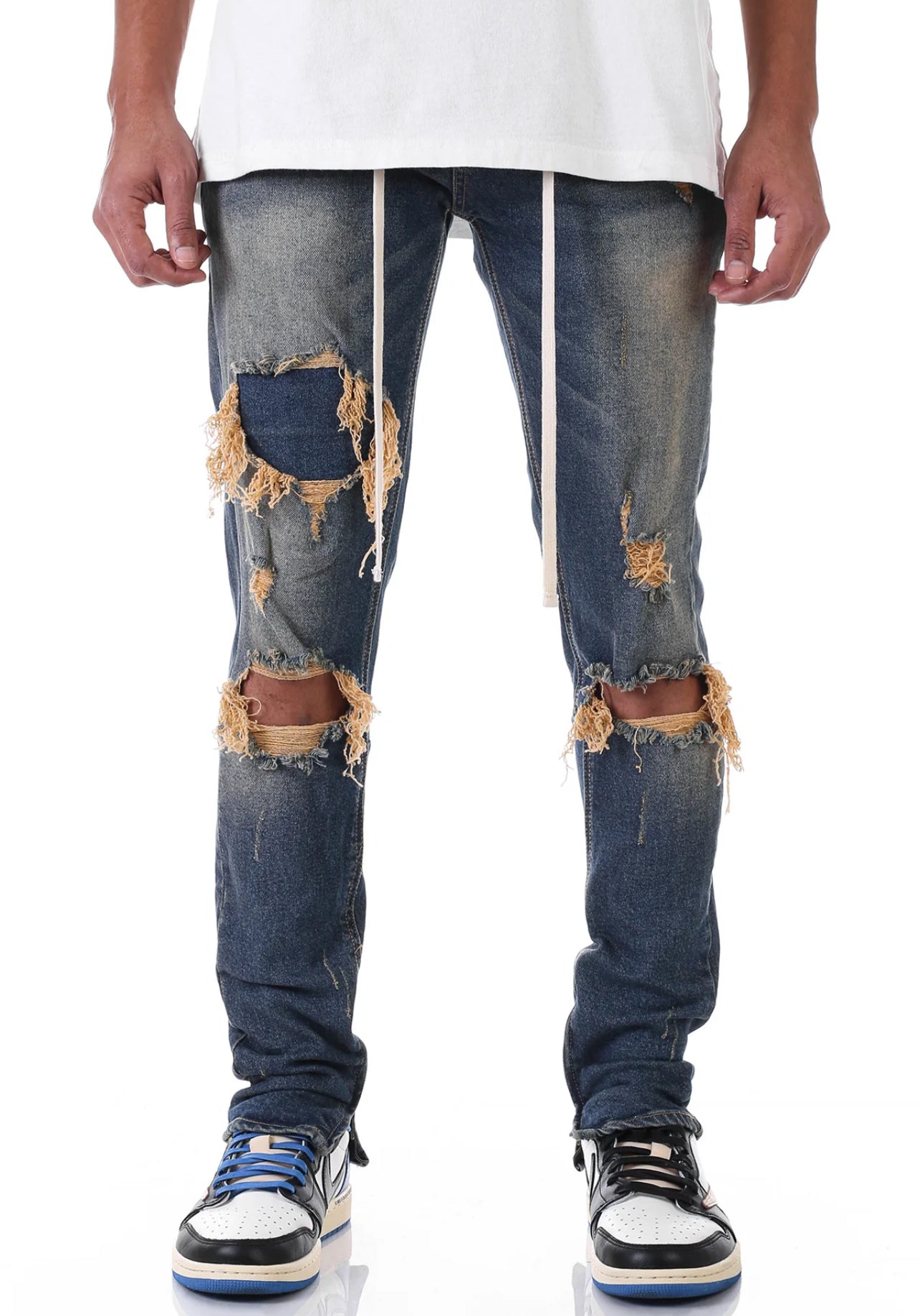 Patched Ankle Zip Denim Jeans