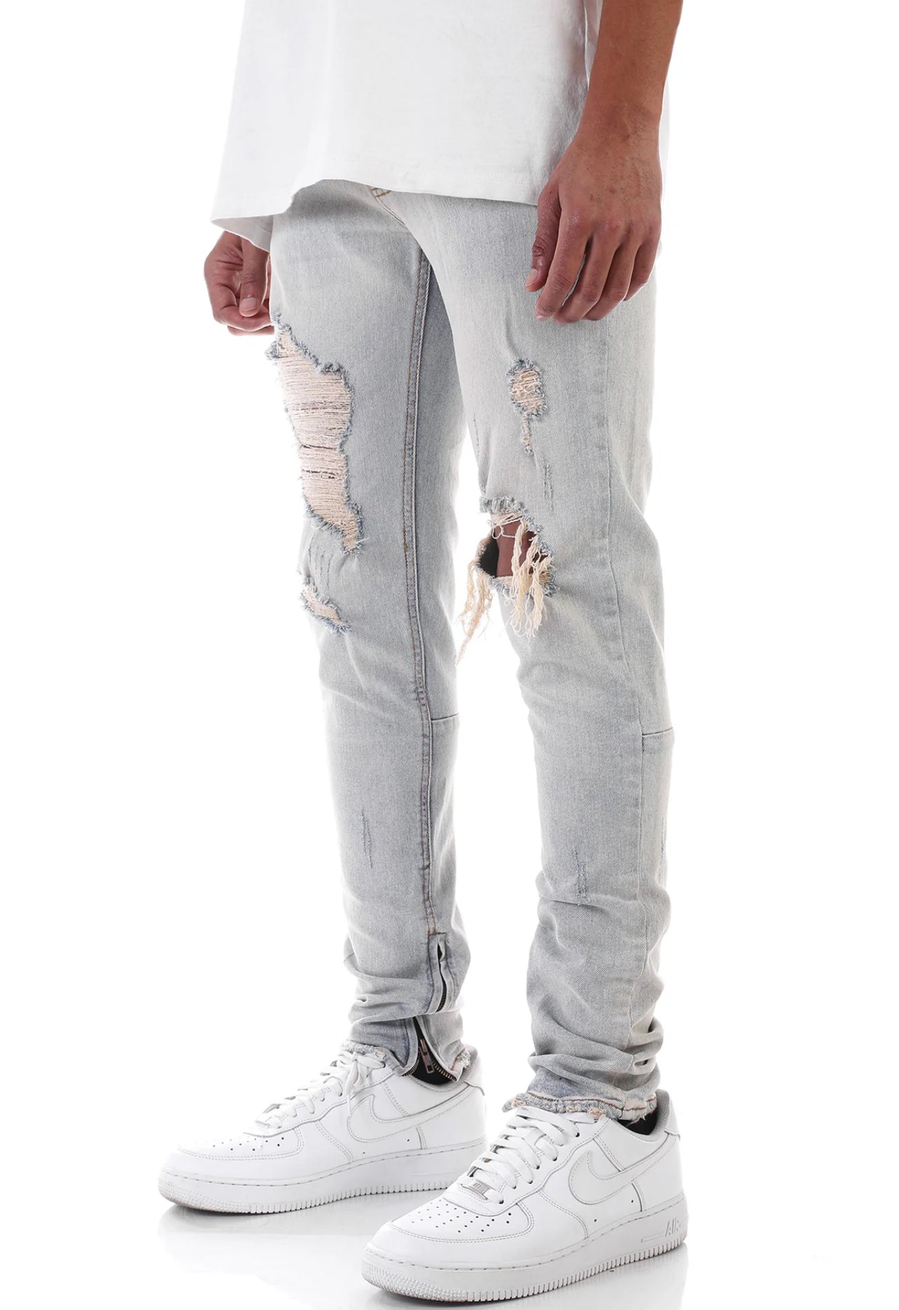 Distressed Ankle Zip Denim Jeans
