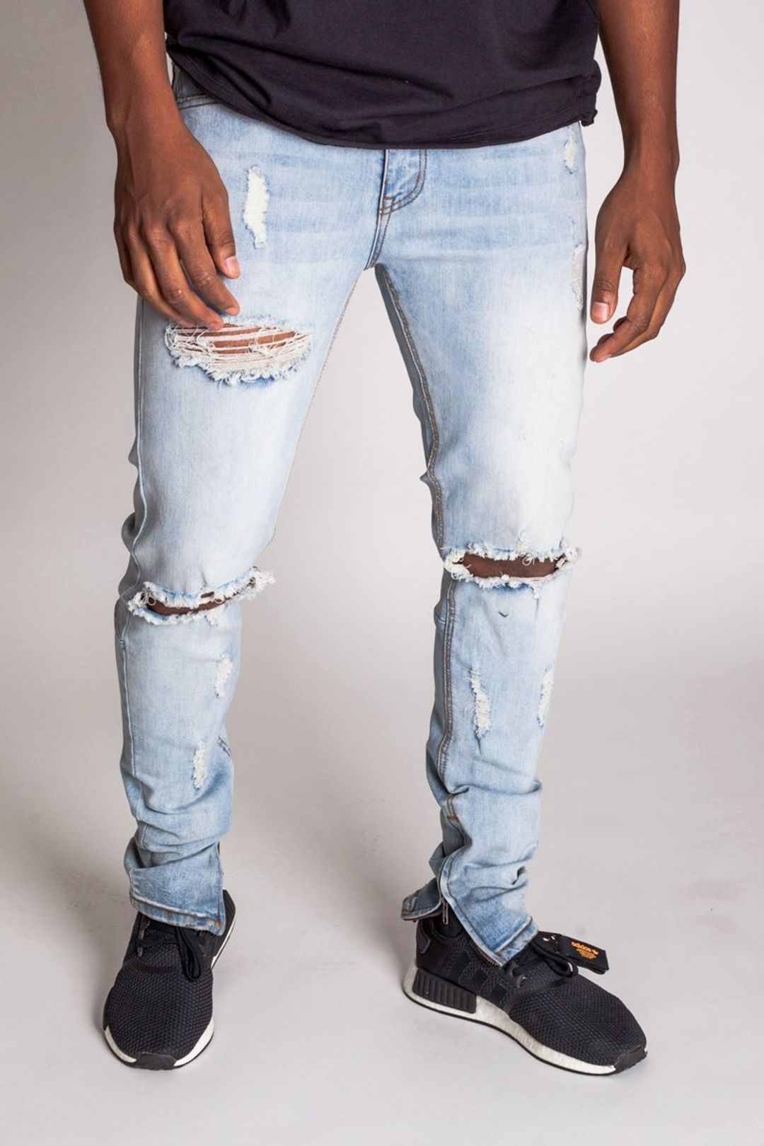 Distressed Ripped Denim Zip Jeans