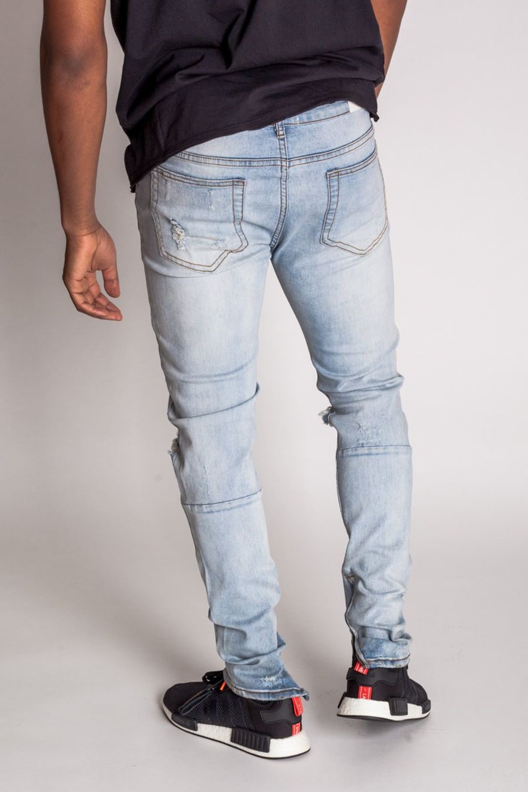 Distressed Ripped Denim Zip Jeans