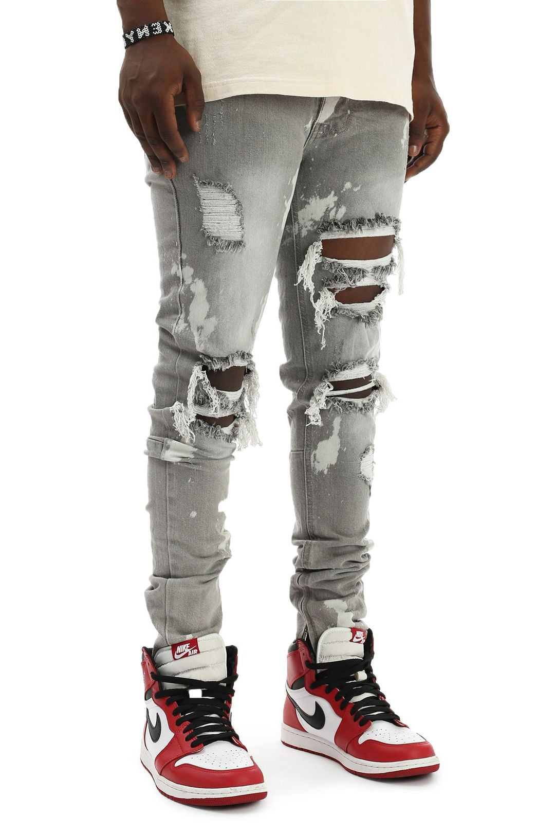 Ripped Ankle Zip Denim Jeans