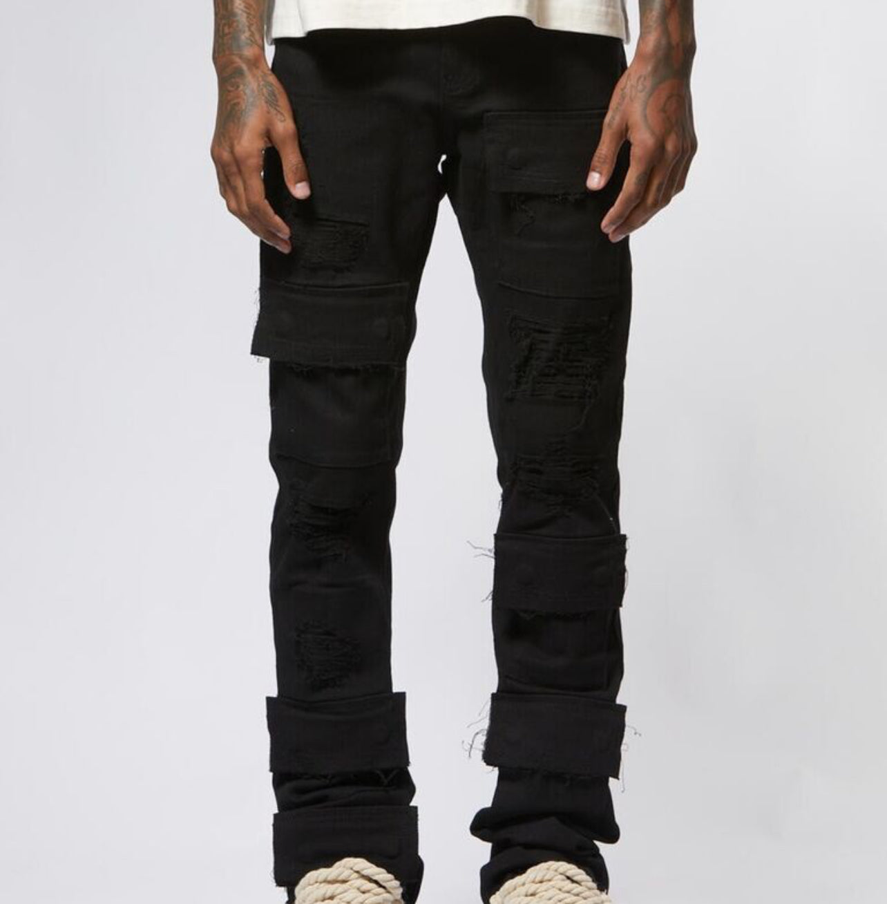 Stacked Cargo Jean Black