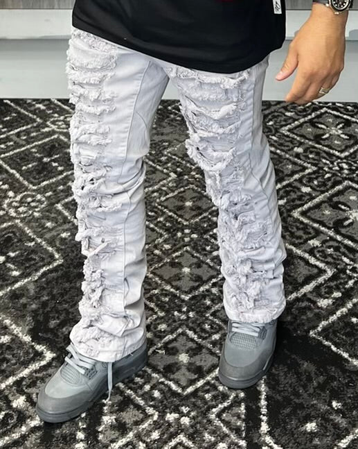 Flare Stacked Ripped Jean