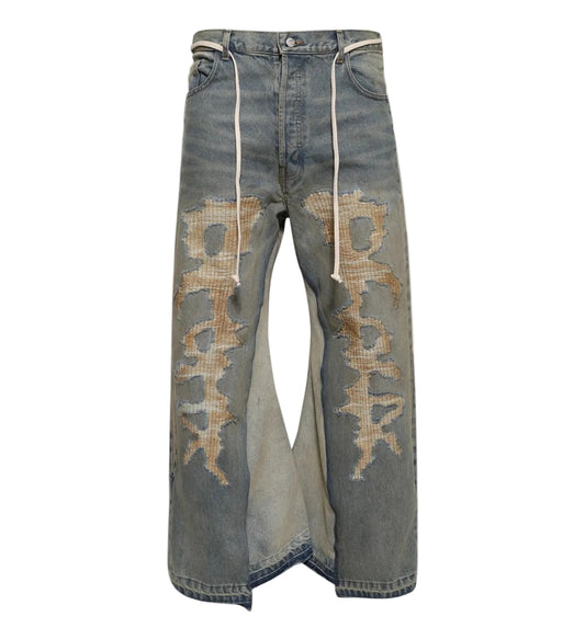 RRR123 Ripped Wide Legs Denim Jean