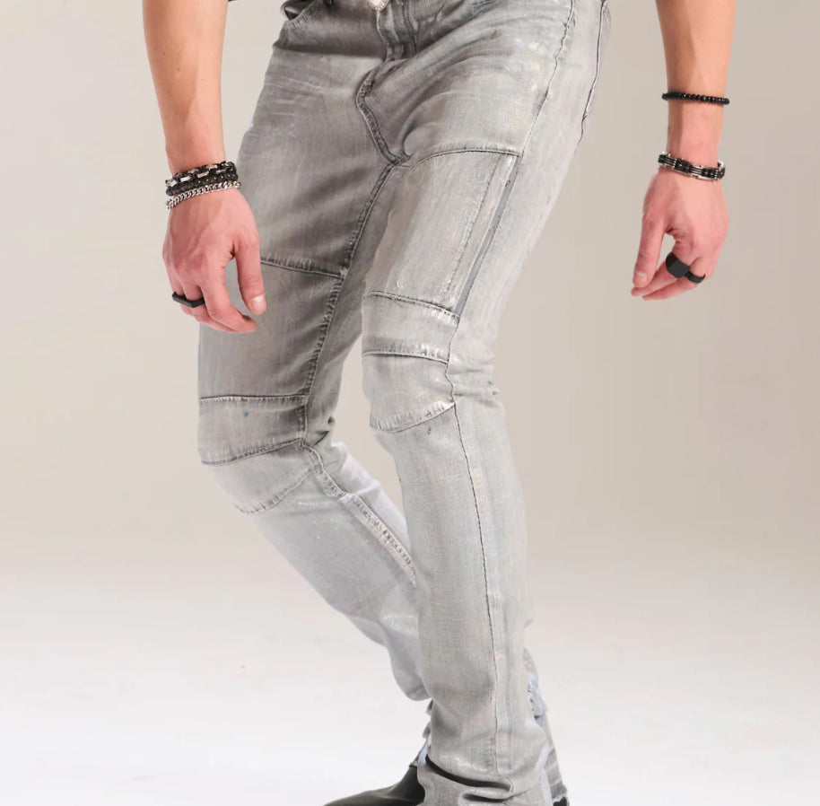 Silver Foil Stacked Jean