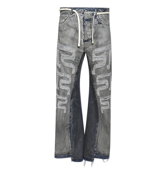 RRR123 Ripped Wide Legs Denim Jean