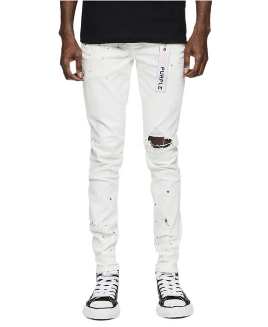 Purple Brand P001 Optic White Paint Blowout Jean