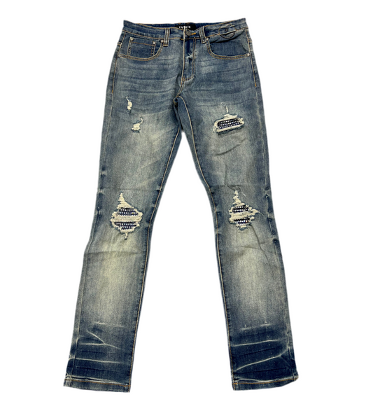 Rhinestone Ripped Slim Fit Jean
