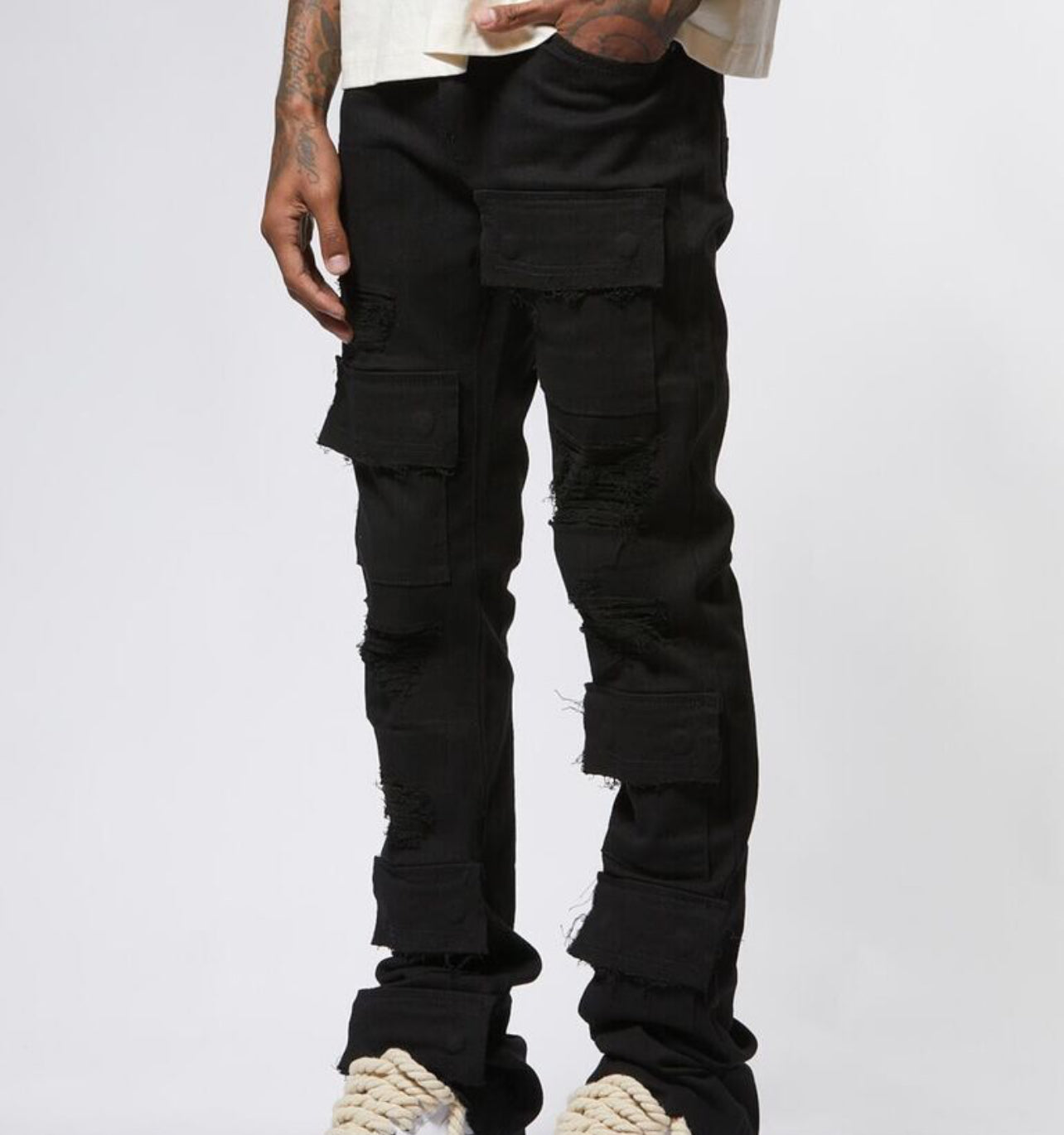 Stacked Cargo Jean Black