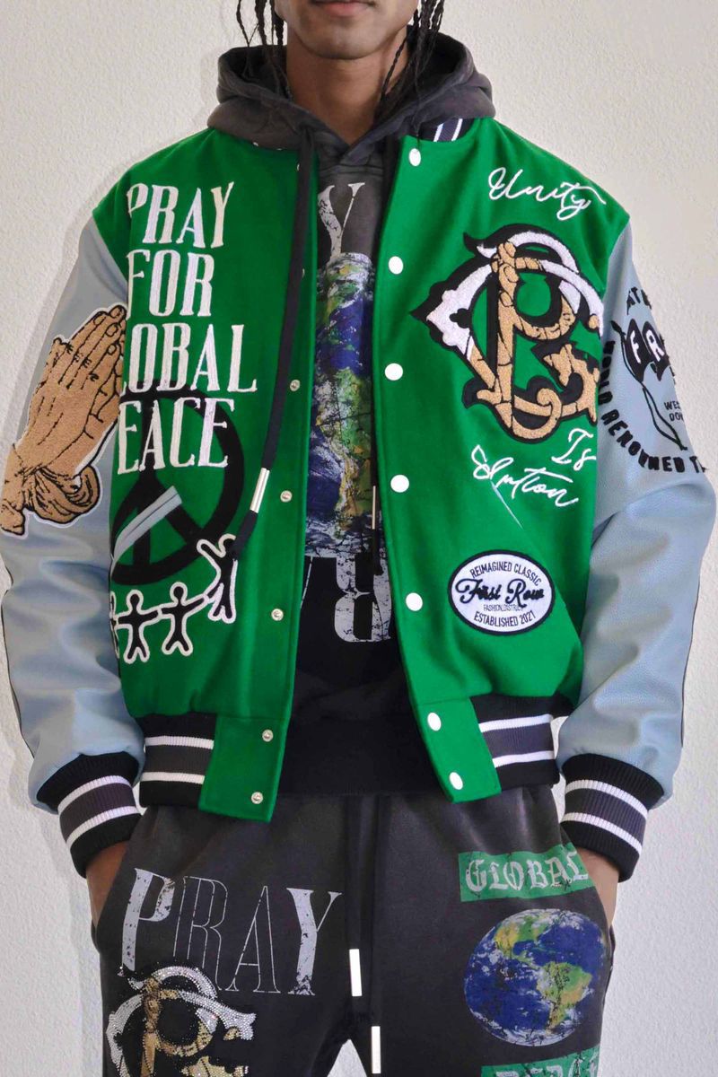 Global Peace Multi Patch Varsity Jacket