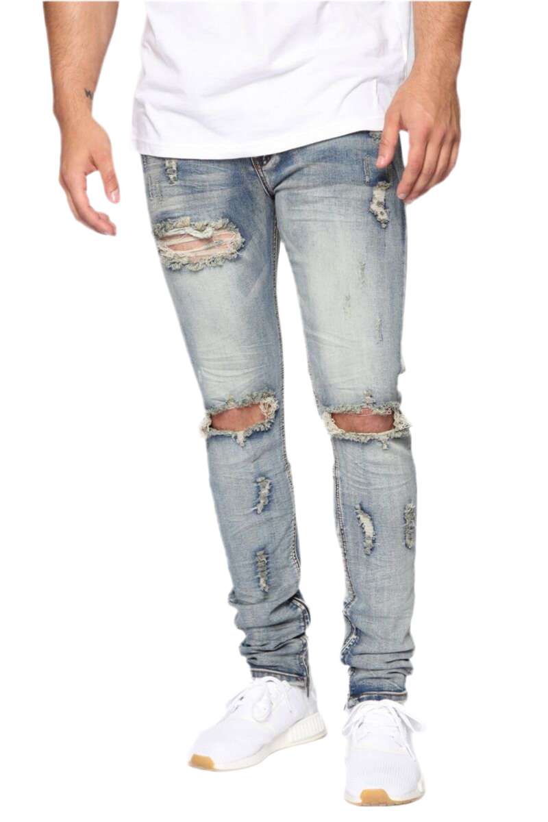 Distressed Ripped Denim Zip Jeans