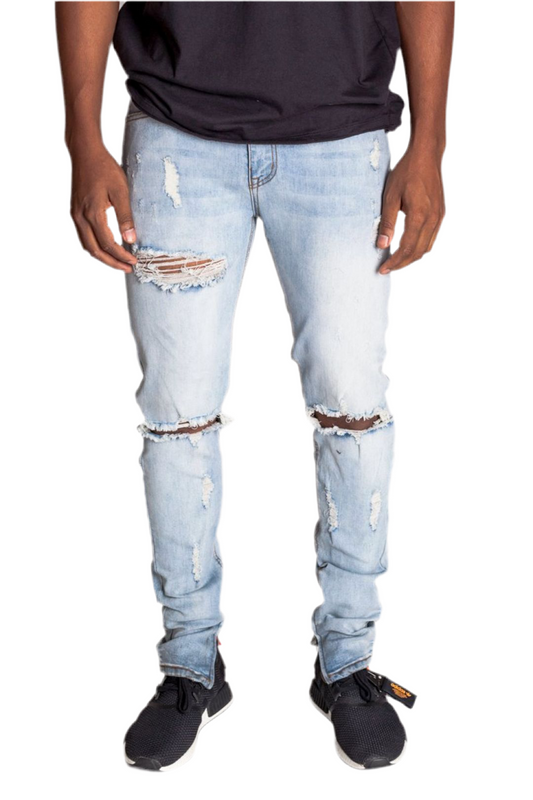 Distressed Ripped Denim Zip Jeans