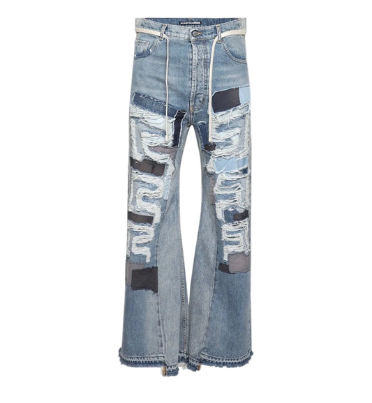 RRR123 Ripped Wide Legs Denim Jean
