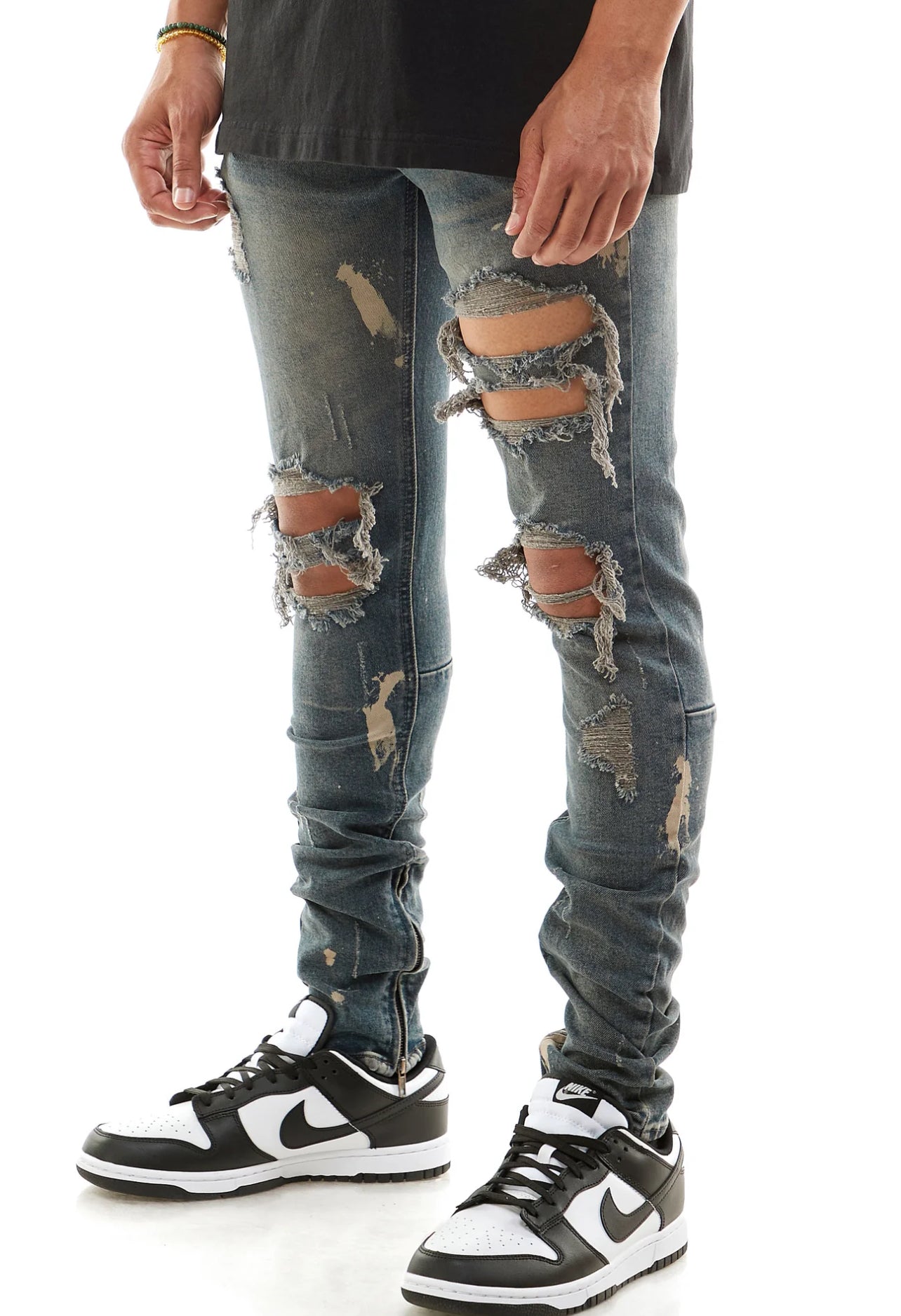 Ripped Ankle Zip Denim Jeans