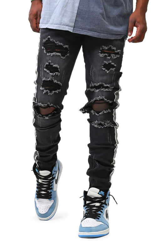 Reflective Tape Denim Jeans Black