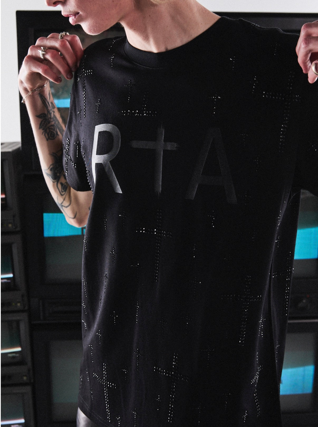RTA Liam Black Crystals Tee