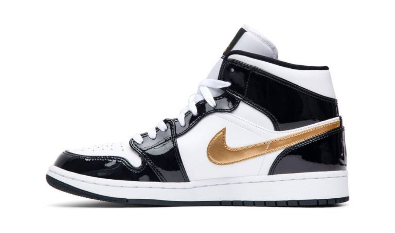 Jordan 1 Mid Patent Black Gold 852542-007