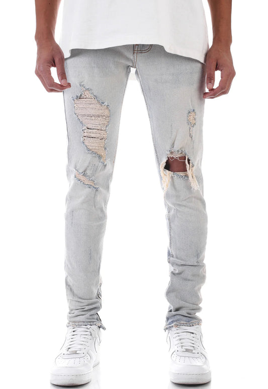 Distressed Ankle Zip Denim Jeans