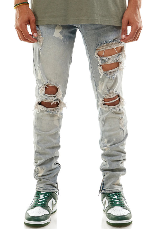 Ripped Ankle Zip Denim Jeans