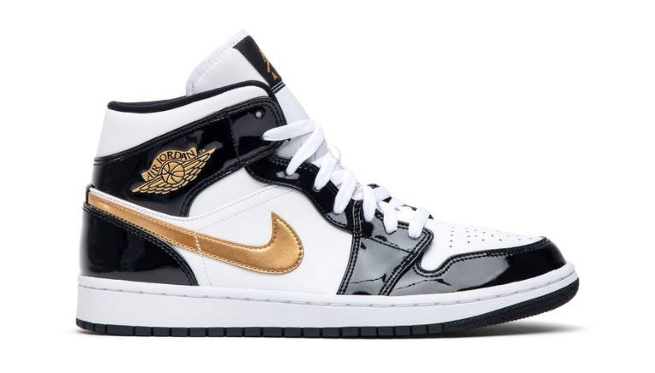 Jordan 1 Mid Patent Black Gold 852542-007