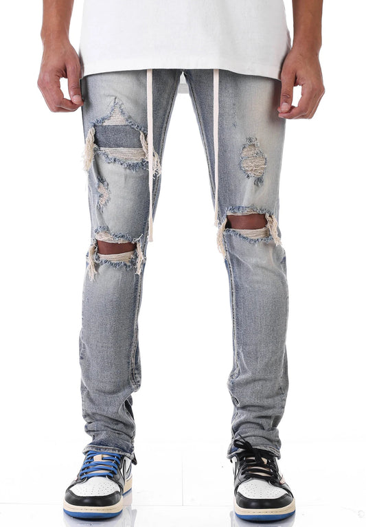 Patched Ankle Zip Denim Jeans