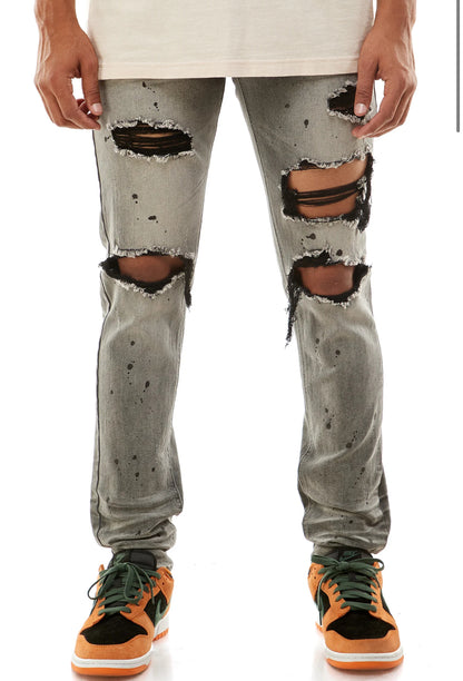 Distressed Ankle Zip Denim Jeans