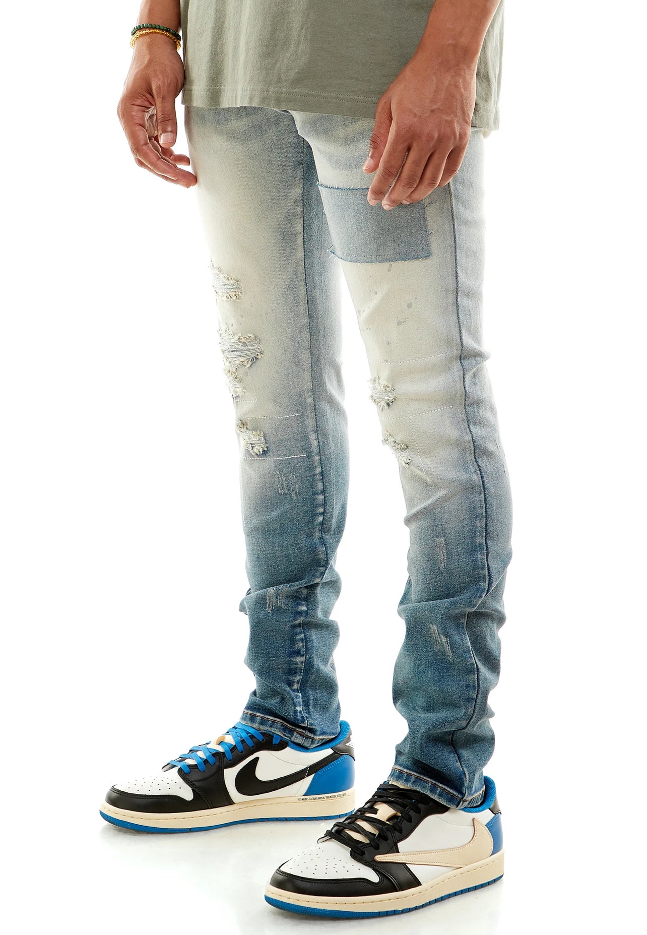 Patched Denim Jeans Blue