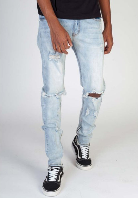 Ripped Knee Ankle Zipper Jean