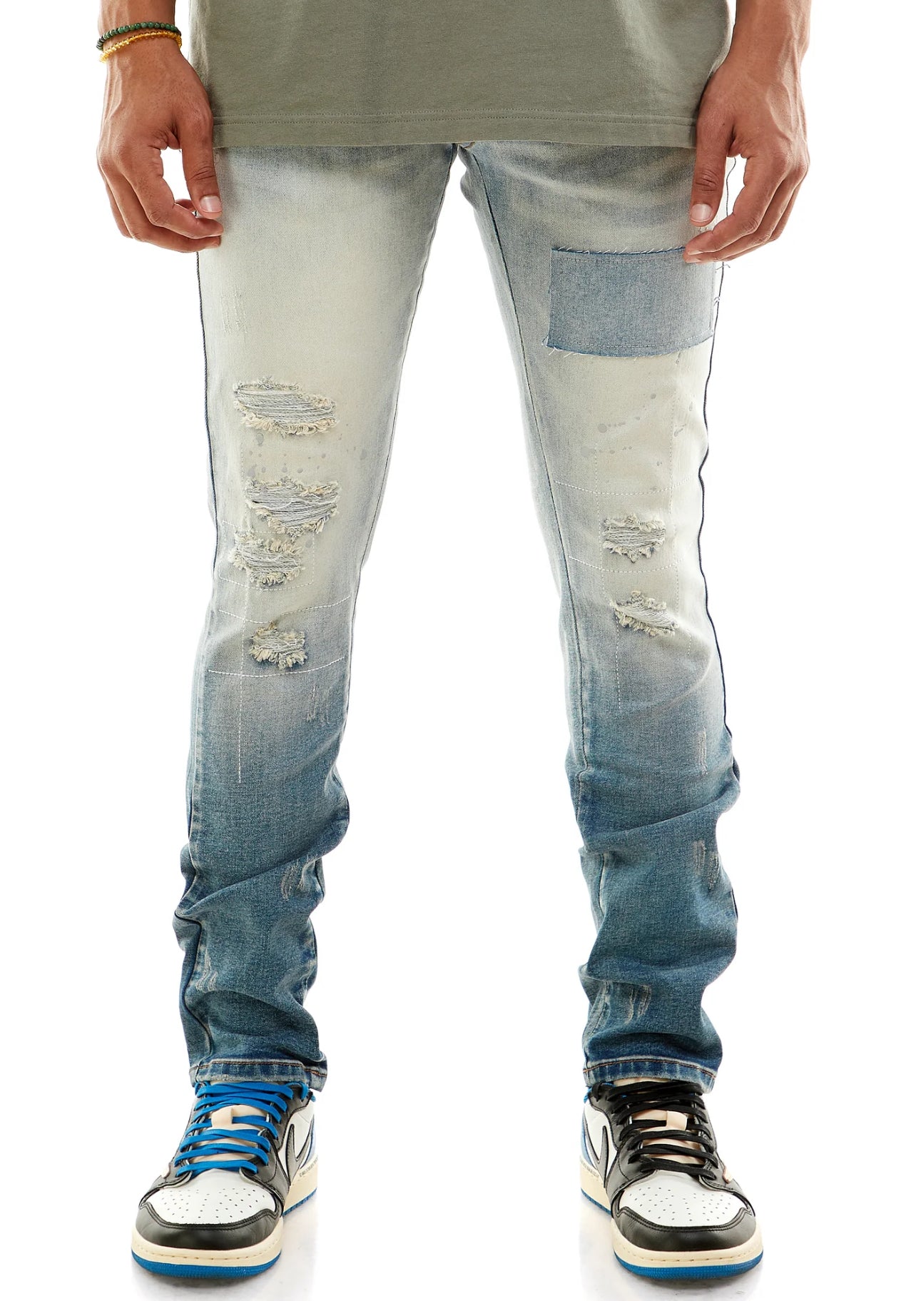 Patched Denim Jeans Blue