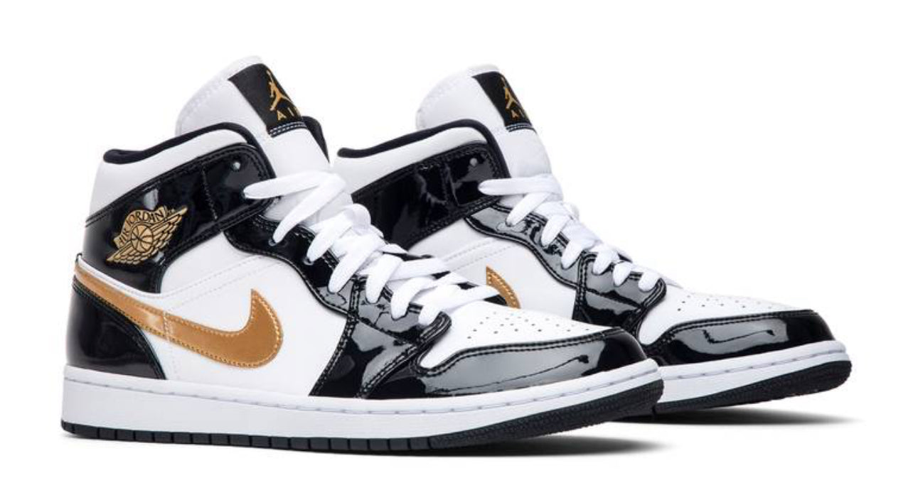 Jordan 1 Mid Patent Black Gold 852542-007