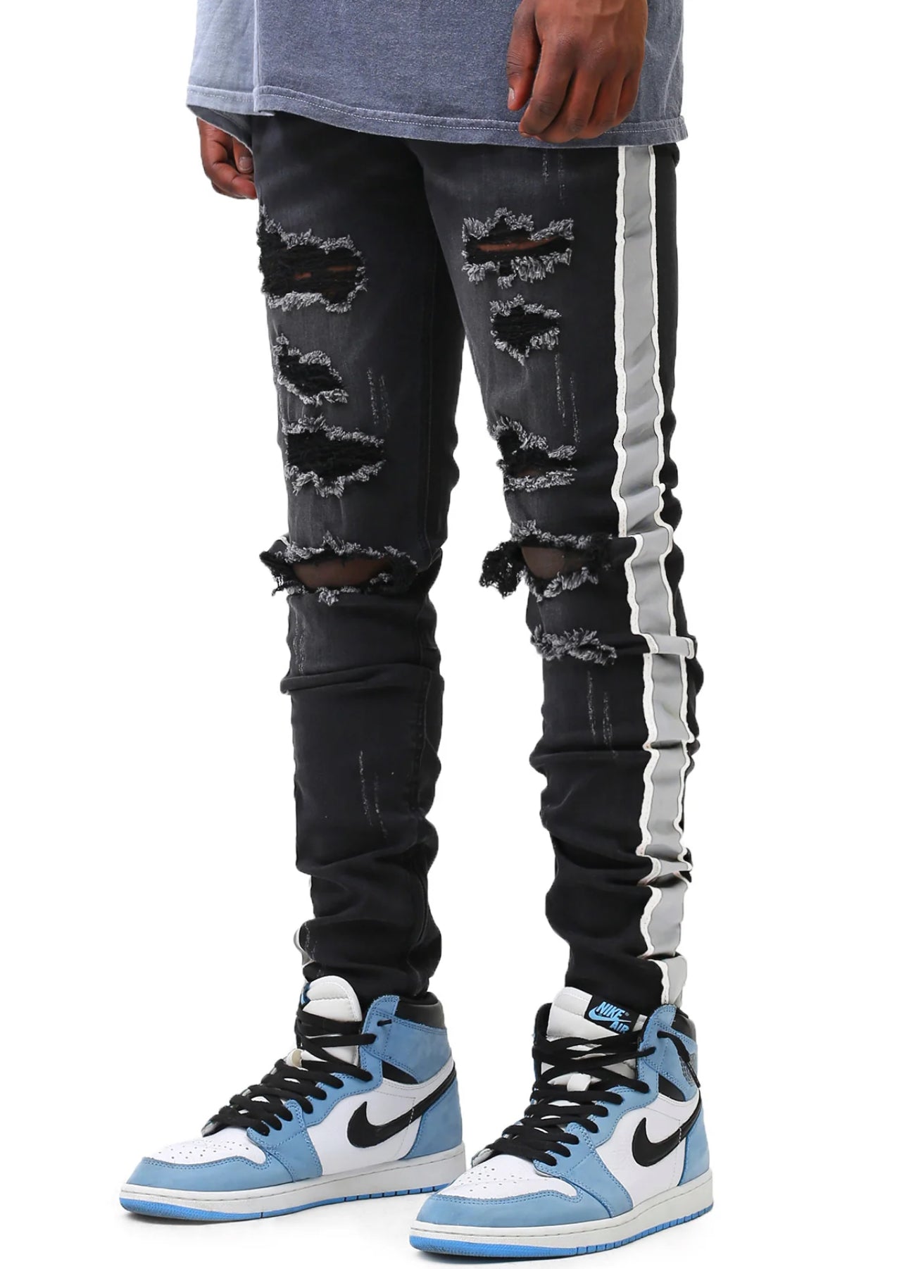 Reflective Tape Denim Jeans Black