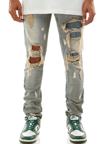 Bleached Patch Ripped Denim Jeans
