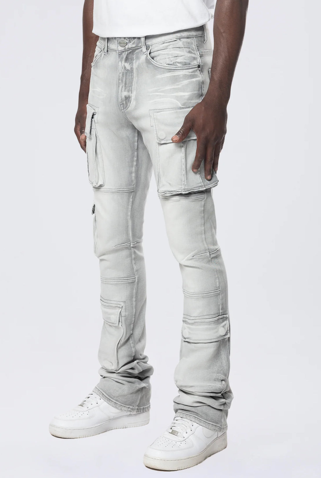 Stacked Multi Pocket Cargo Jeans