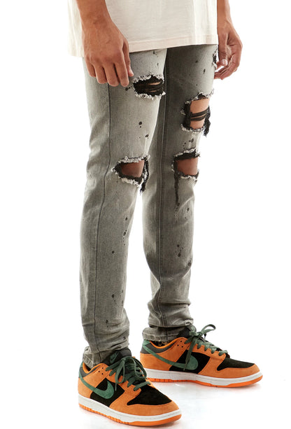 Distressed Ankle Zip Denim Jeans