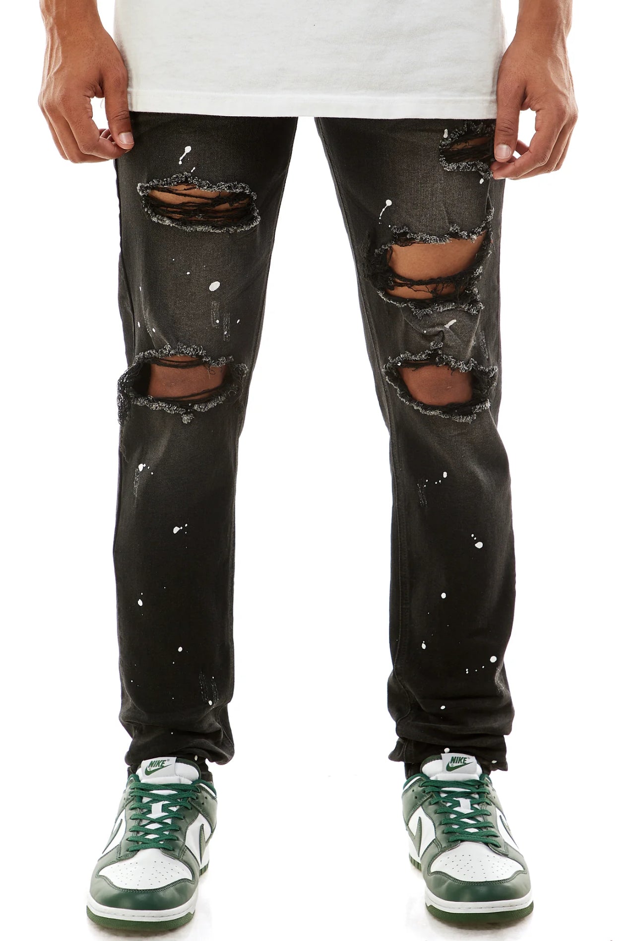 Distressed Ankle Zip Denim Jeans