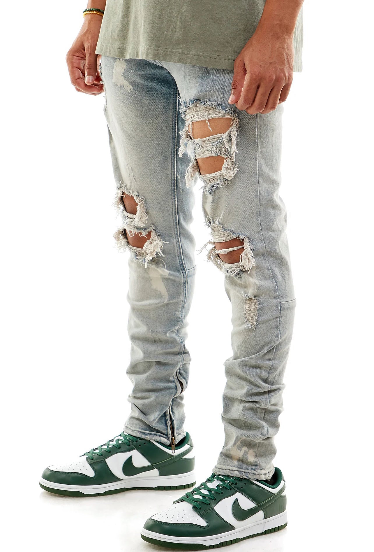 Ripped Ankle Zip Denim Jeans
