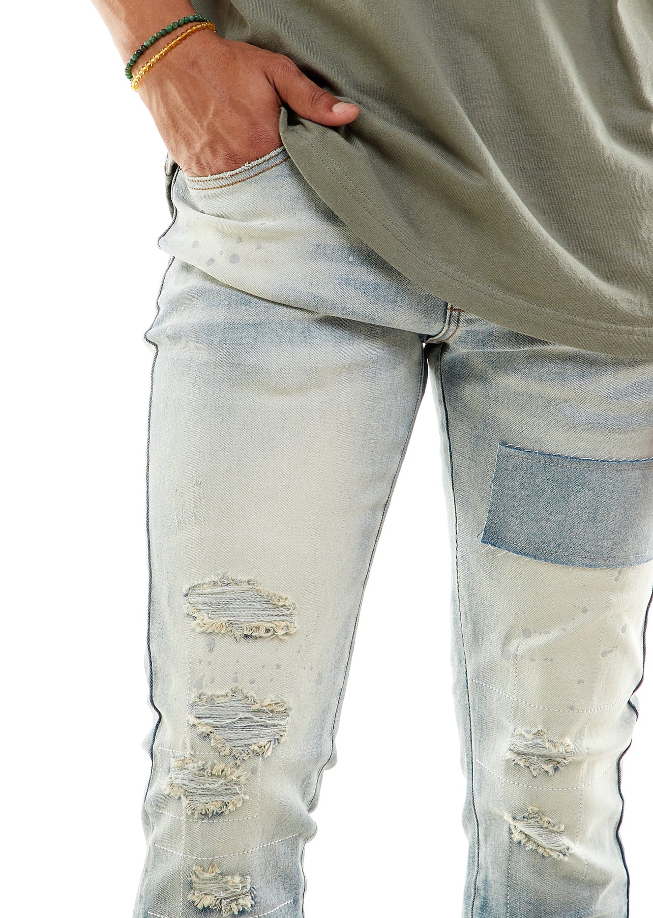 Patched Denim Jeans Blue