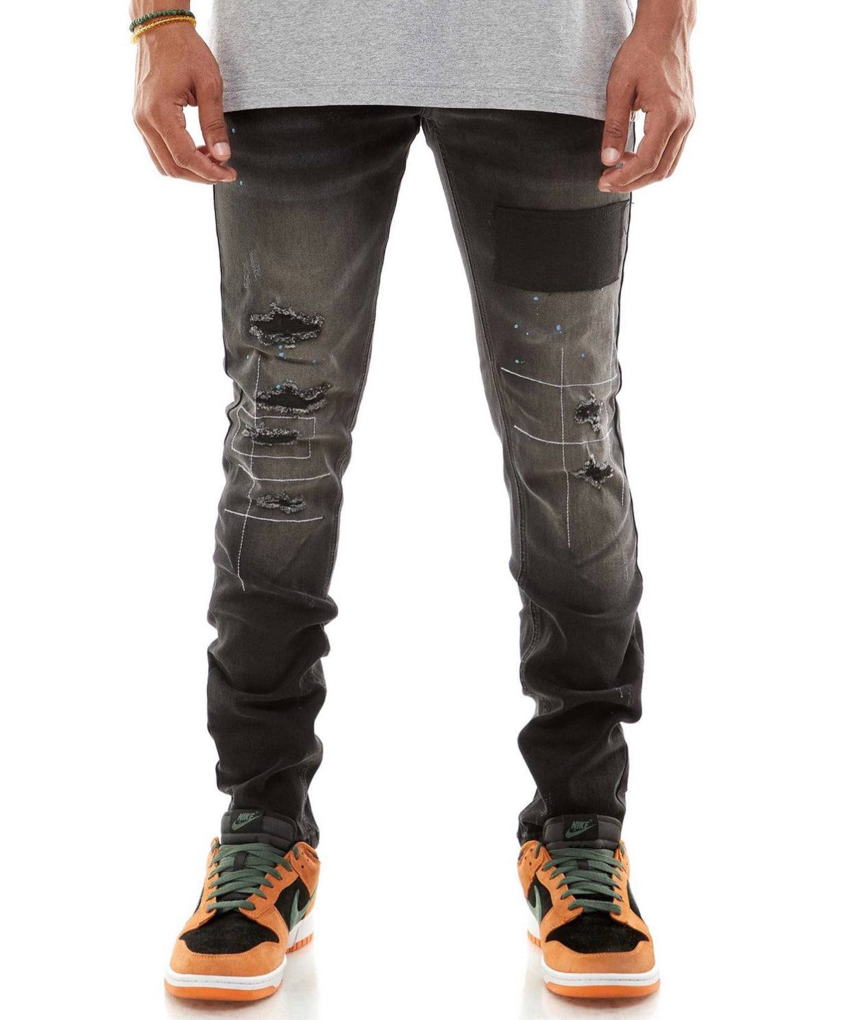 Patched Denim Jeans Black