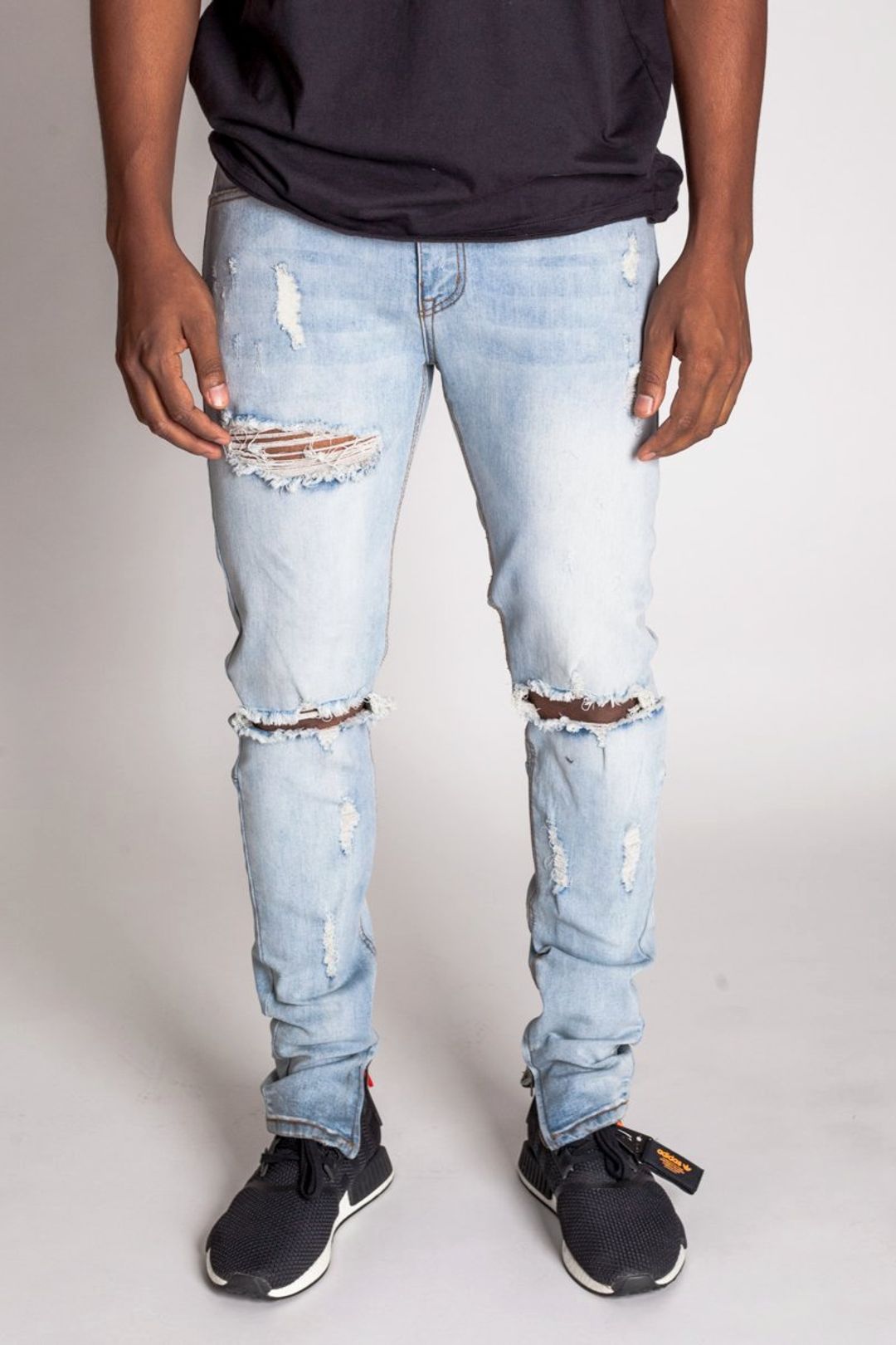 Distressed Ripped Denim Zip Jeans