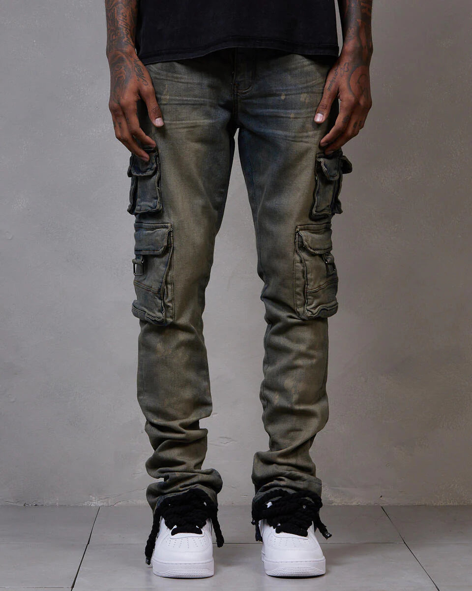 Virgo Dirty Cargo Flare Stacked Jean