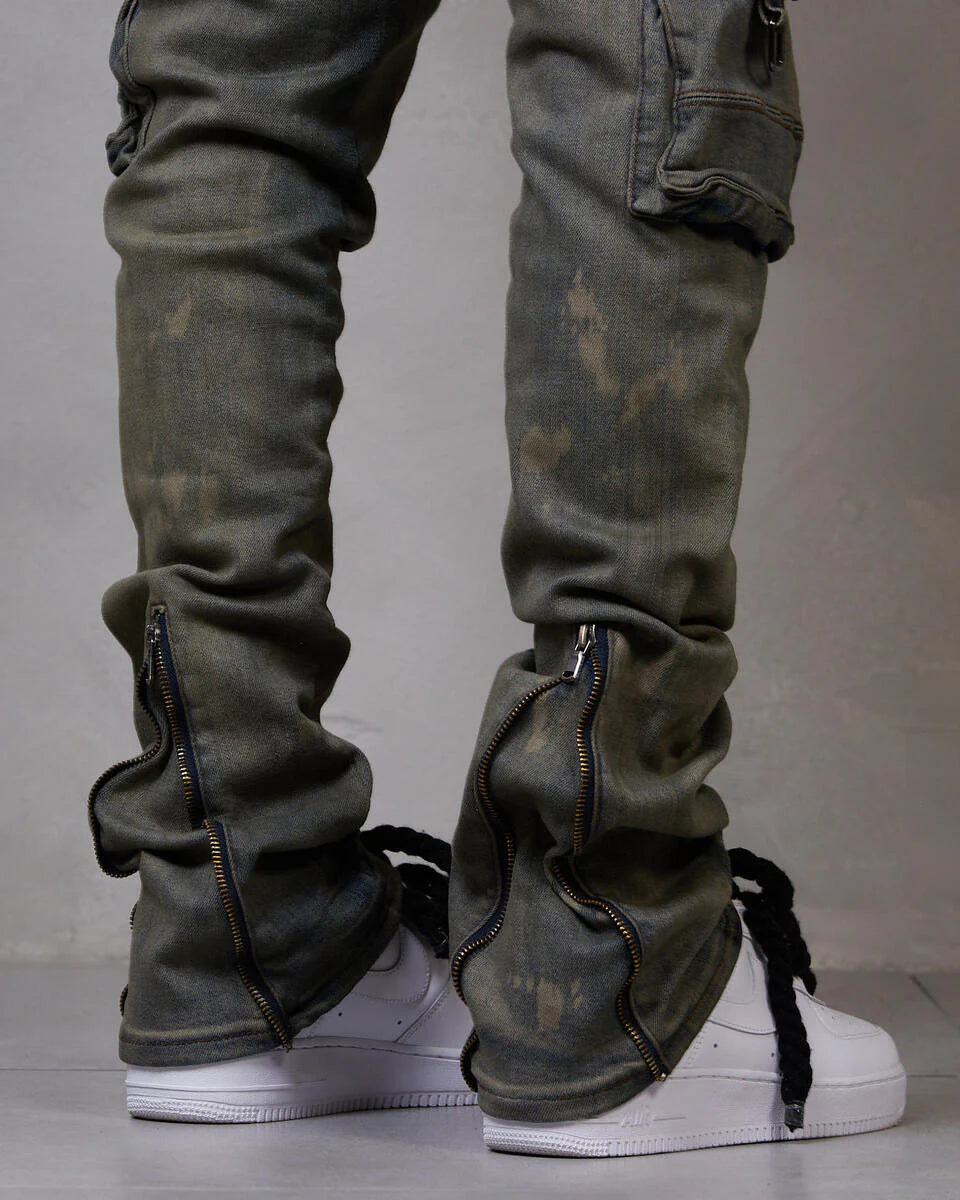 Virgo Dirty Cargo Flare Stacked Jean