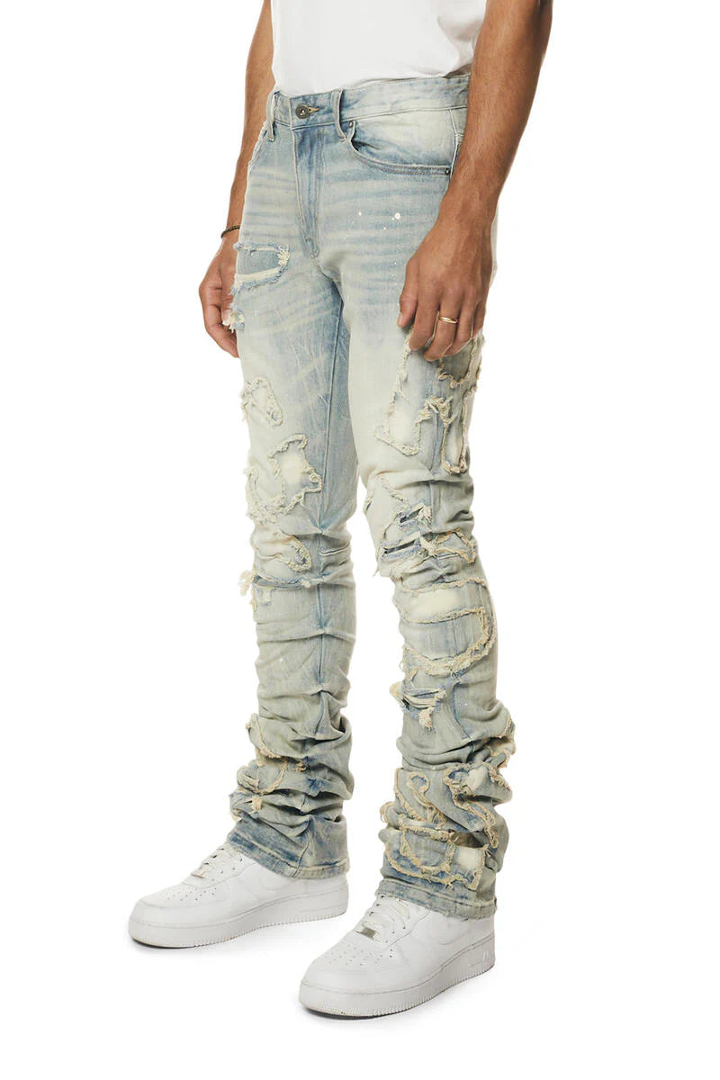 Appliqué Letters Stacked Denim Jean