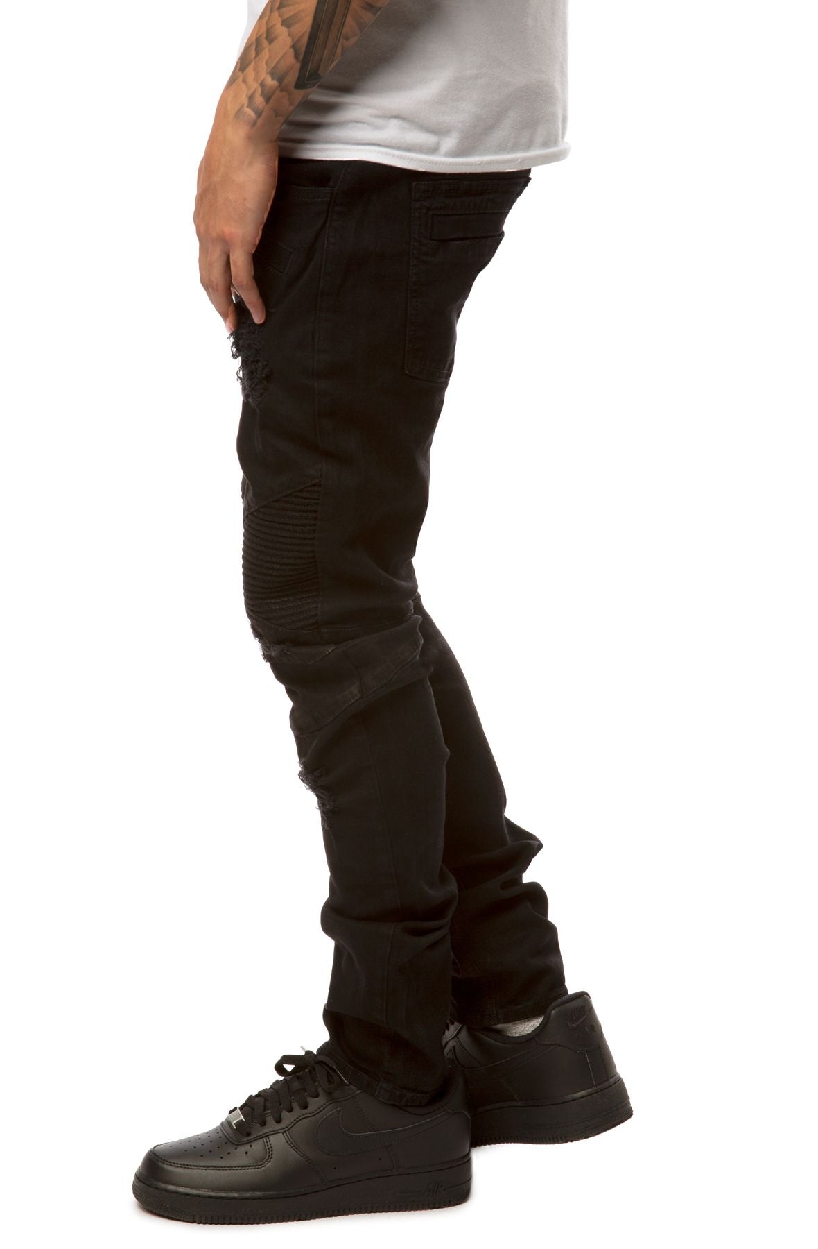 Destroyed Moto Denim Jean Black